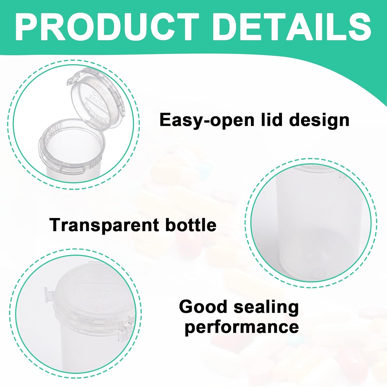 100 Pcs 13 Dram Empty Pill Bottles with Pop Top Caps (Clear)