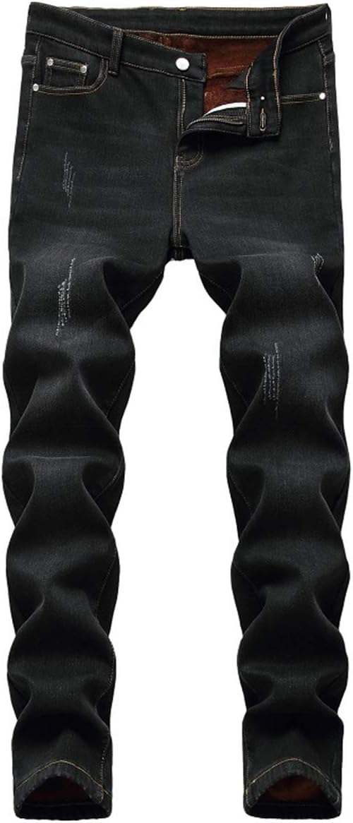 Men's Fleece Lined Stretch Skinny Jeans Winter Thicken Warm Denim Pants
