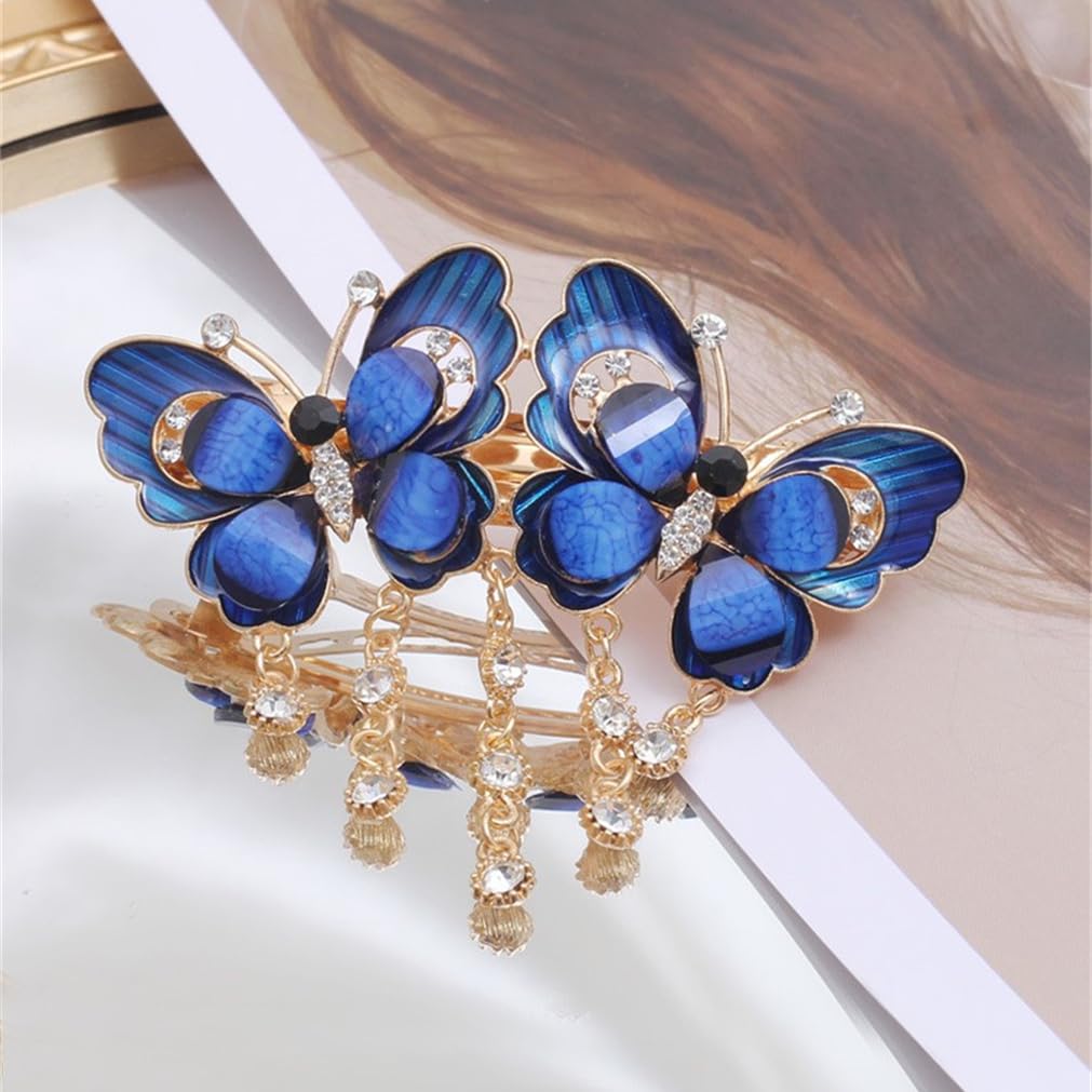 Pince à cheveux papillon à ressort pour femme - Motif papillon - Strass en cristal - Barrettes françaises tendance pour queue de cheval - Pour un usage quotidien