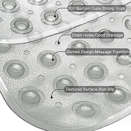 Linoows Bathtub and Shower Mats, Extra Long Non-Slip Bath Tub Mat 39 x 16 Inch, Machine Washable Bathmat with Suction Cups & Drain Holes for Bathroom Floor, Clear Grey by Linoows - Used condition - Image 2