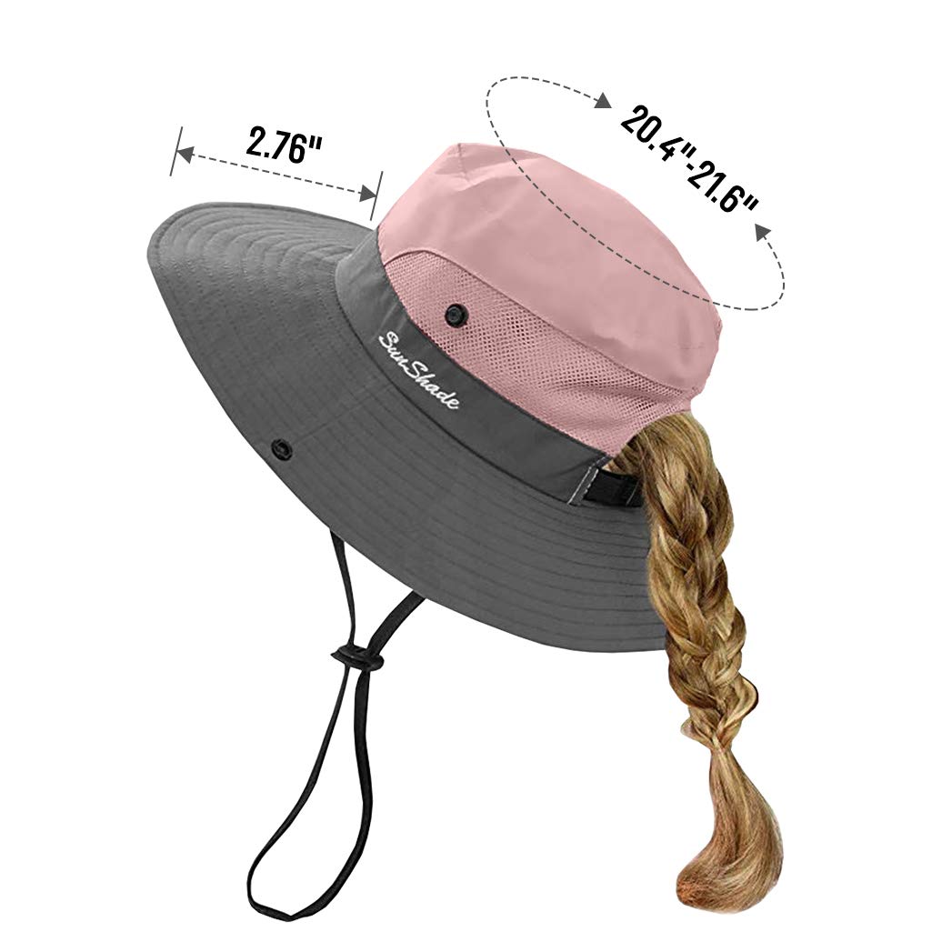 Sombrero de verano para coleta para niñas y niñas, ala ancha, protección UV, gorra de playa