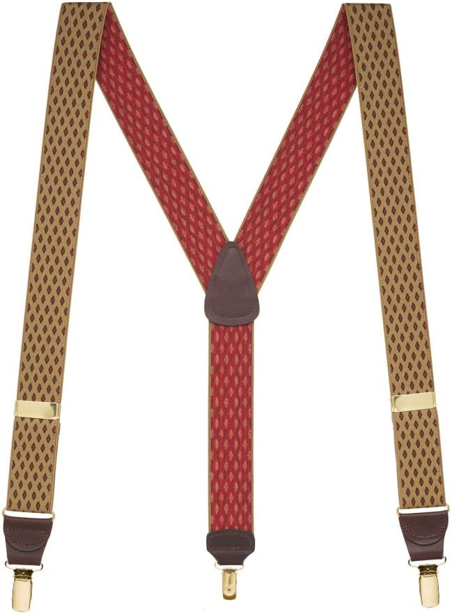 Suspender Store Jacquard Diamond Burst Suspenders- 1.5-Inch Wide Elastic - X-Back - Dressy Clip - 3 Colors & 3 Sizes