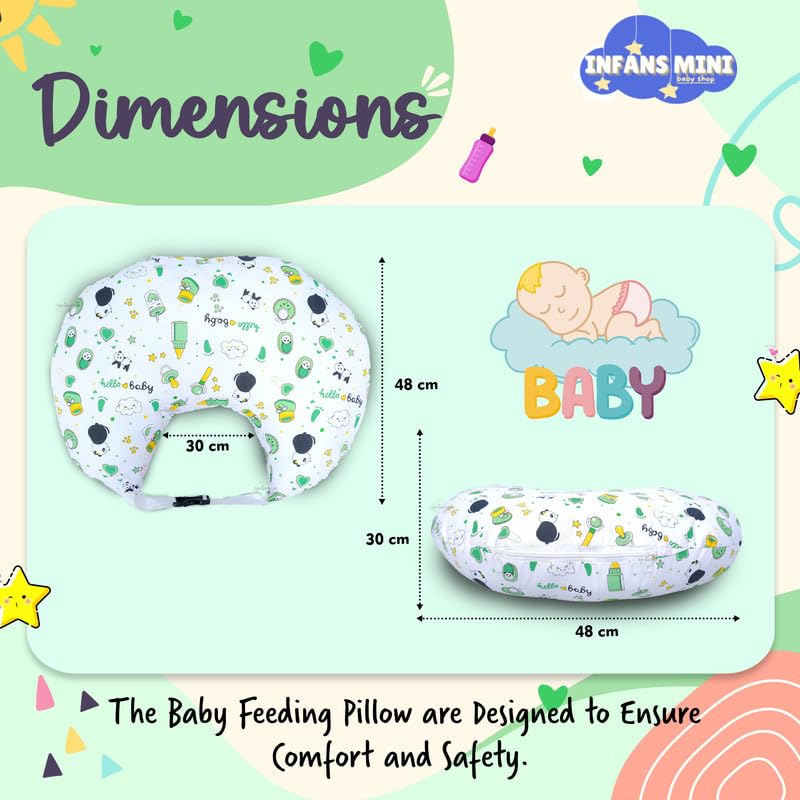 Image of Baby Feeding Pillow Cotton|Maternity Feeding Pillow Portable & Adjustable|Nursing Pillow for Mother and New Born Baby (Panda Green)