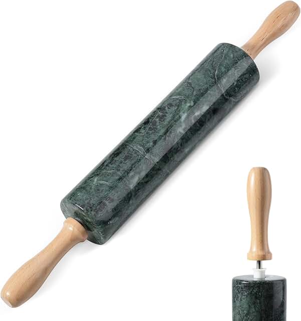 Koville Indian Green Marble Rolling Pin, Non-Stick Stone Dough Roller, 1...