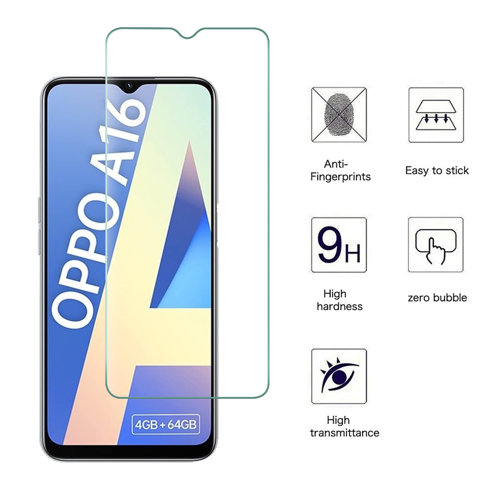 AOKUMA [2 Pezzi Pellicola Vetro Temperato per OPPO A16 / A16S Pellicola Protezione,Durezza 9H,Antiurto Antigraffio e Anti-impronta