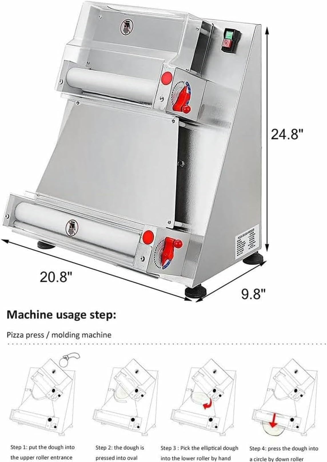 Folding Dough Sheeter 15.5in manual dough roller machine Stainless Steel for Bakeries Pastries with 2 Sheeter Board & Thickness Adjustable 2.5-25MM (15.5