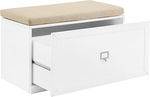 Miniatura 5 de Crosley Furniture Harper Banco de almacenamiento de entrada con cajón organizador de zapatos, blancobronceado