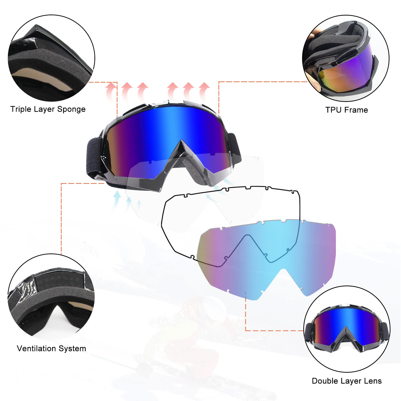 Motocross Brille Motocross Brille Motocross Brille für Männer Frauen Erwachsene Jugendliche Reiten Racing Brille