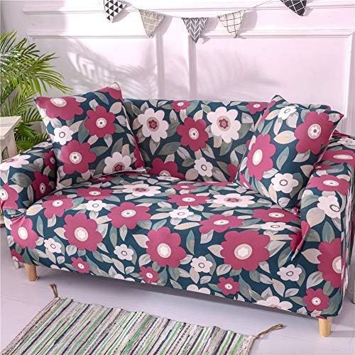 Stretch Slipcover Fitted Furniture Protector Print Sofa Cover Stylish Couch Cover with 2 Pillow Cases for Loveseats/Sofas/Sectional Couches,3 Seater-Red Flower