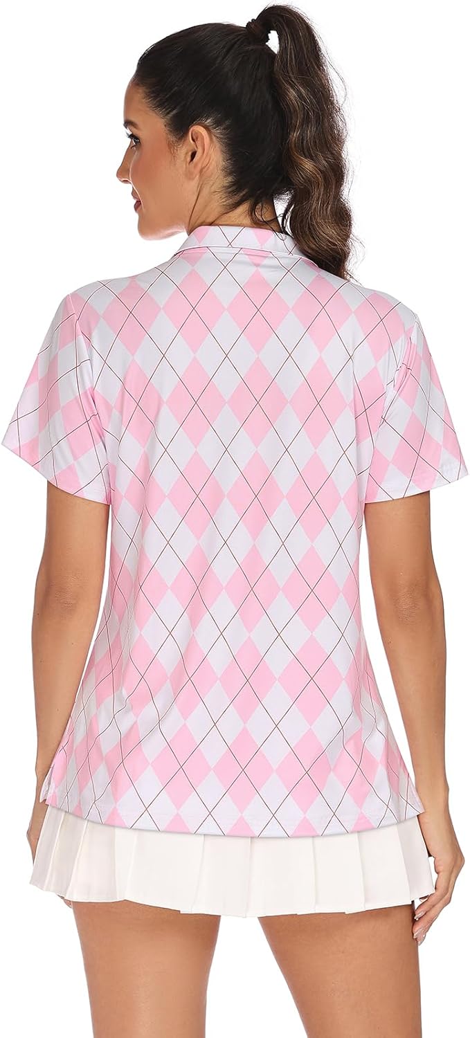 Tanst Sky Womens Golf Shirts Short Sleeve Zip Up Collared Quick Dry Workout Tennis Tops with Pockets