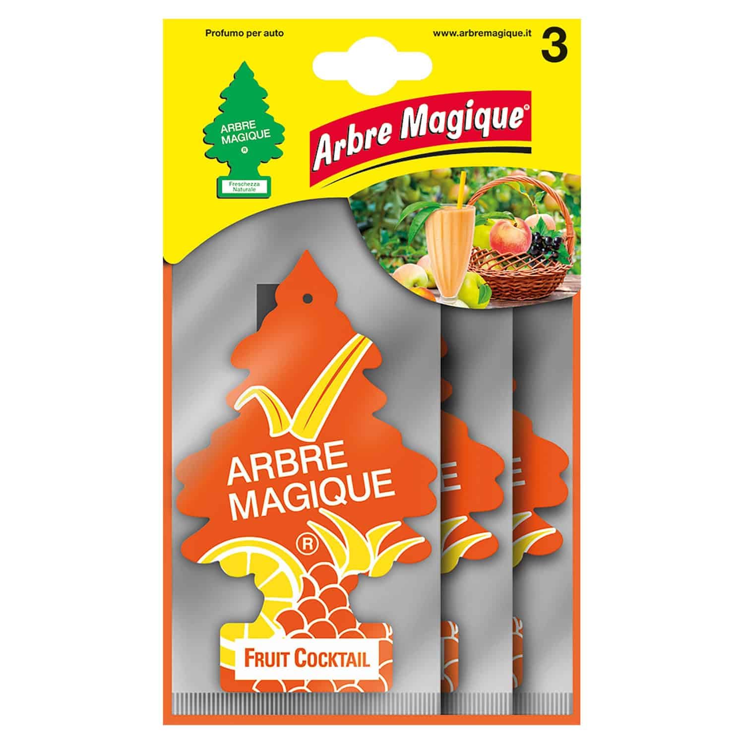 Arbre Magique, Profumatore Auto, Fragranza Fruit Cocktail, Profumazione Fresca e Delicata, Durata fino a 7 Settimane, Made in Italy, Formato Multipack da 3 Pezzi