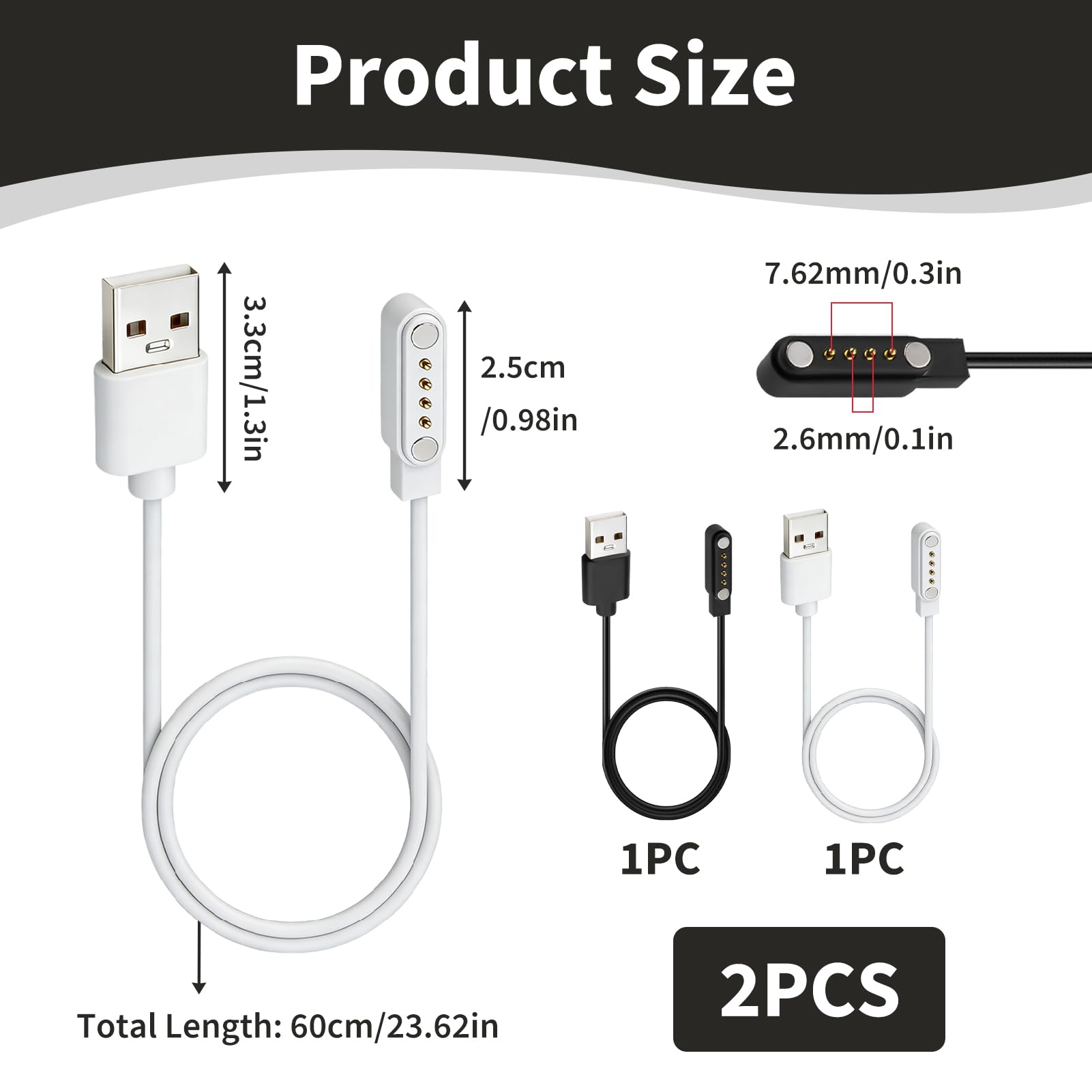 SELURK Universele Magnetische Smartwatch-oplaadkabel – 2-polig, 4 Mm Afstand, USB, Snel En Veilig Voor Smartwatches En Fitnesstrackers