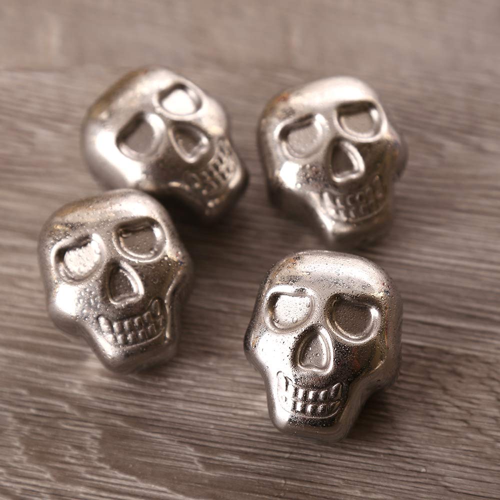 Stainless Steel Chilling Stones Reusable Skull Head Ice Cubes Set of 4-4 Silver Skulls - Whiskey Wine Beer Vodka Chillers — Amazon image 5