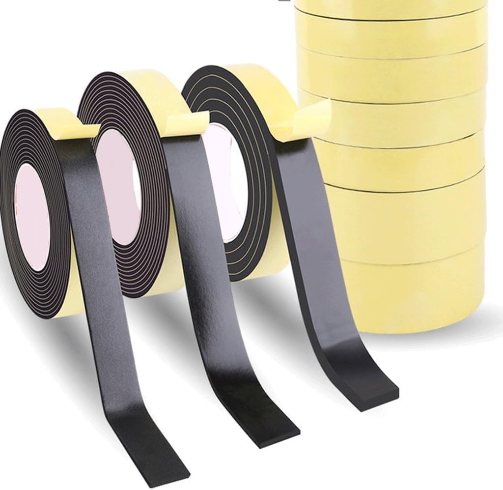 Foam Tape, 10M EVA Black Foam Sponge Rubber Strip Tape, Strong Adhesive Anti-Collision Window Door Seal Strip Weather Stripping(10M x 25mm x 1mm)