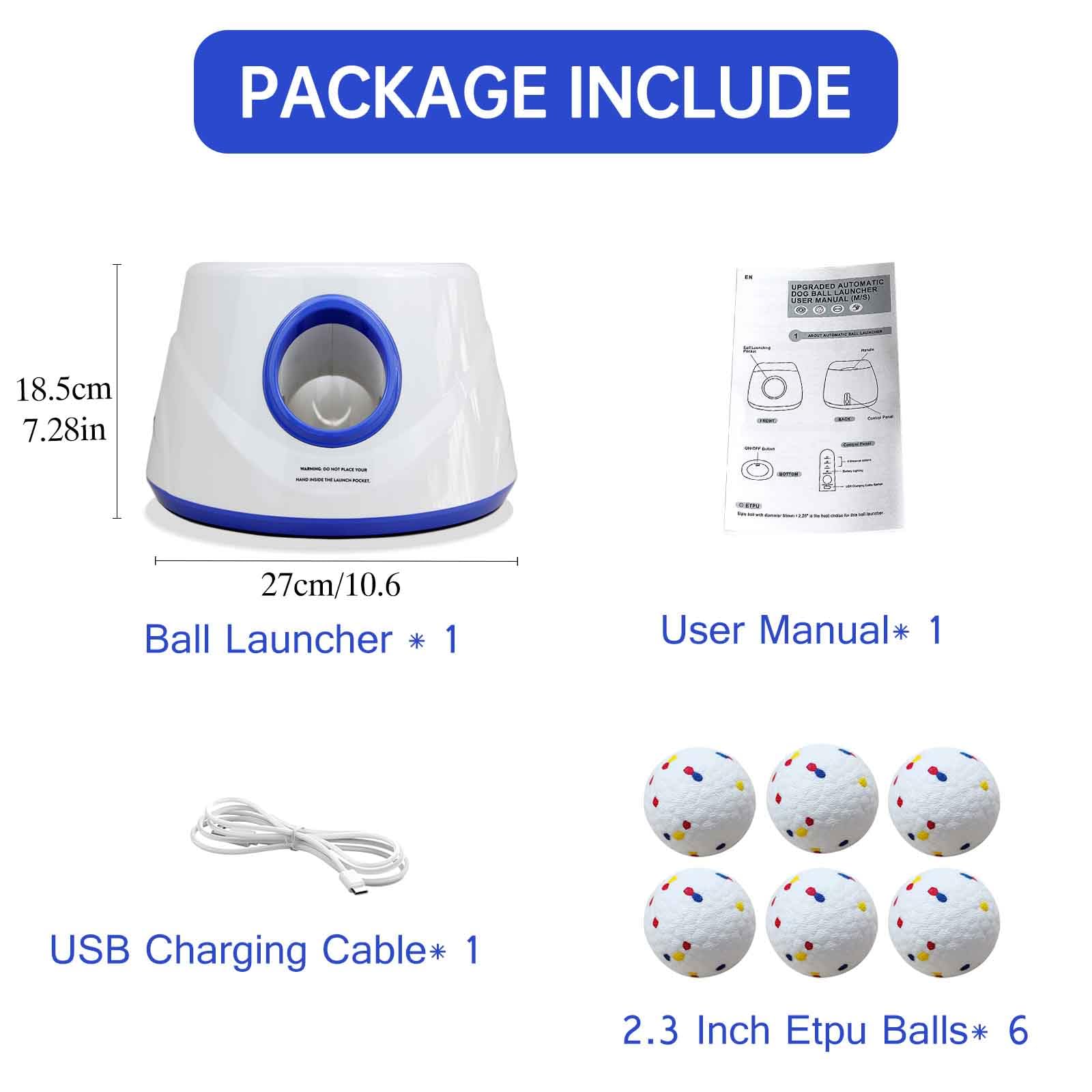 Lanceur automatique de balles pour chien, 3 distances réglables de 6 à 13 m, avec 6 balles ETPU de 5,8 cm, pour chiens de petite et moyenne taille, jouets interactifs d'intérieur et d'extérieur