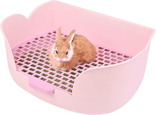 RUBYHOME Caja de arena grande para conejitos (17 x 11.9 x 6.2 pulgadas), arena para animales pequeños para mascotas, inodoro para mascotas, orinal,