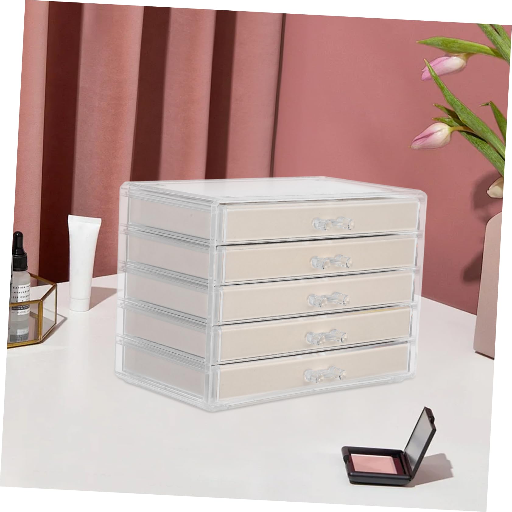 Zerodeko Joyero Acrílico con 5 Cajones Beige para Almacenamiento de Joyas