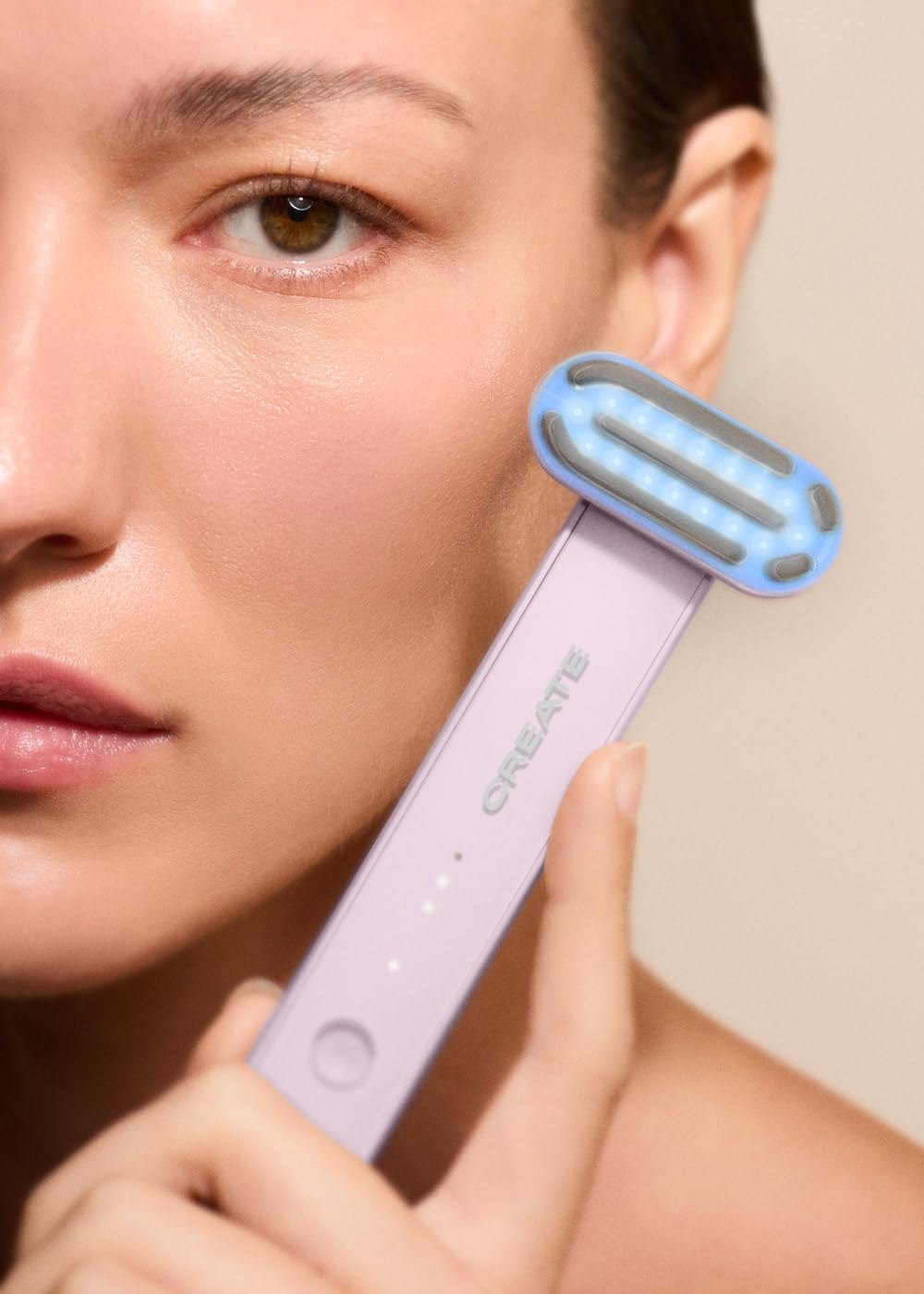 CREATE/SKIN CARE LED WAND 4 in 1 / Varita facial de tratamiento LED 4 en 1 lavanda/Tecnología EMS y función calor, 3 tratamientos faciales, rotación cabezal 90º, cabezal acero inoxidable, 1,5W