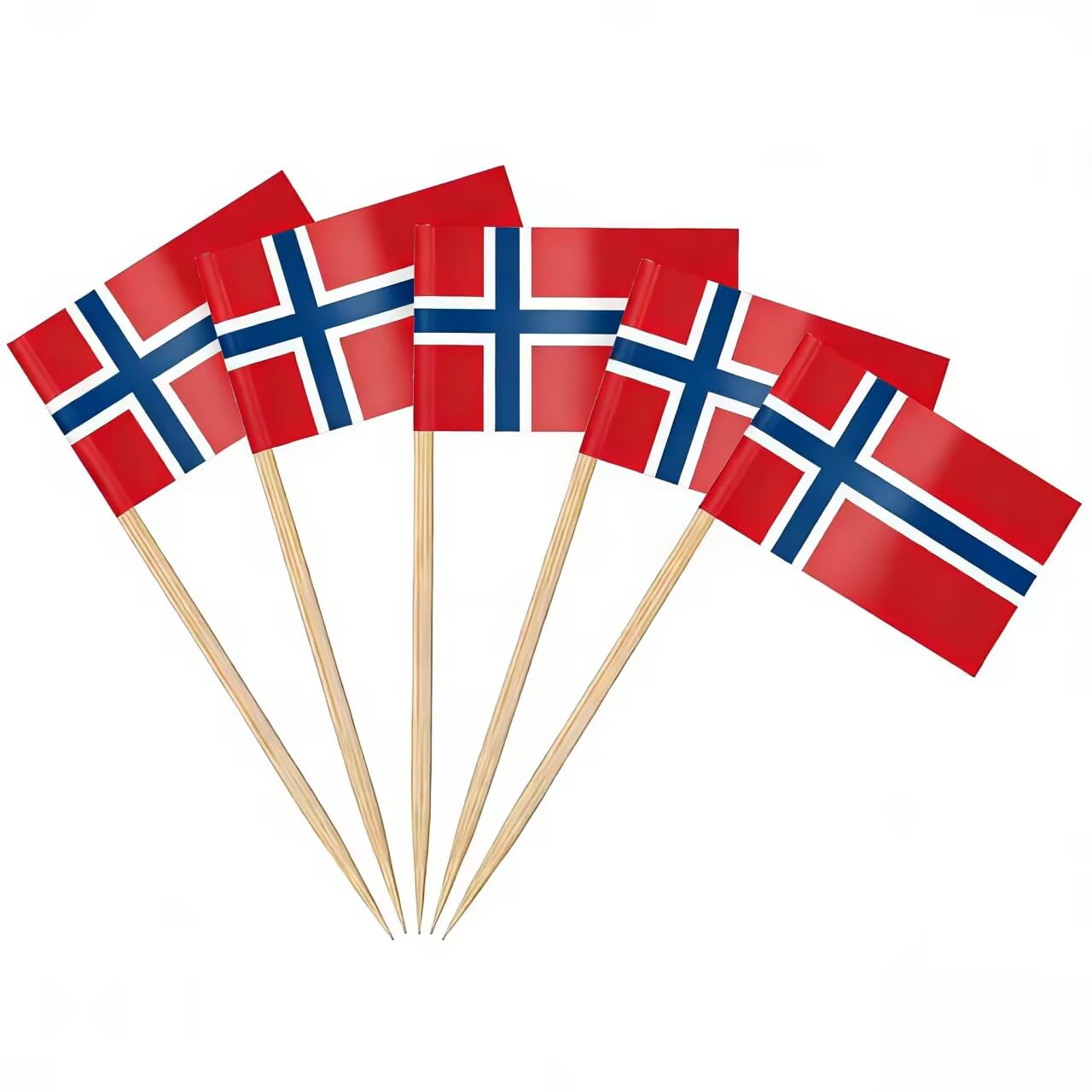 AhfuLife 100pcs Norway Toothpick Flags, Norway Cocktail Stick Flag for World Cup Decorations Sandwich Food Cupcake Toppers Tableware National Day Party Supplies Pub Event Decor