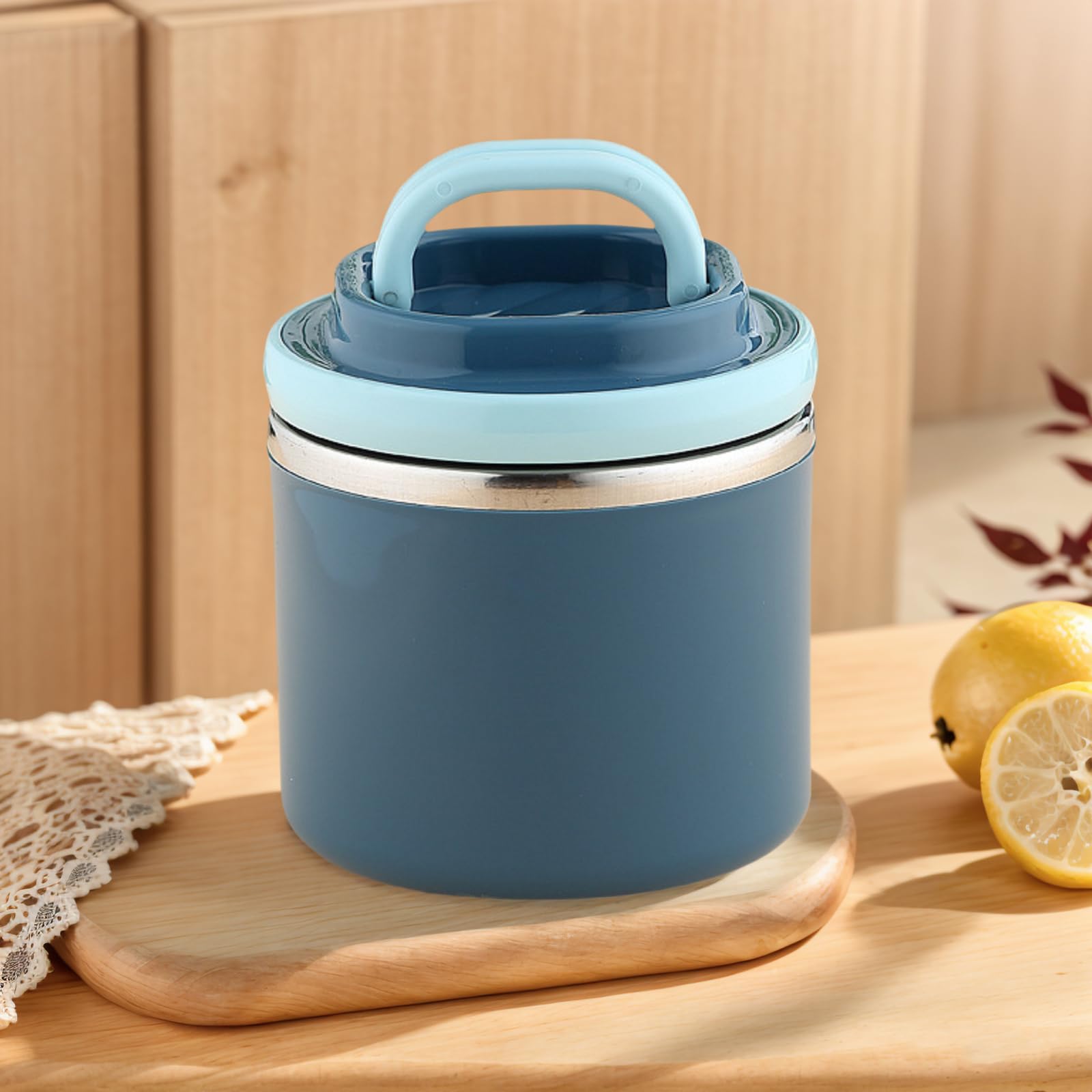 Lunch Box - Thermal Container with Leakproof Lid, Large Capacity Insulated Meal Jar, Portable Bento Boxes for Office, Travel, Camping, Easy to Clean, Reusable with Ergonomic Handle (Blue)