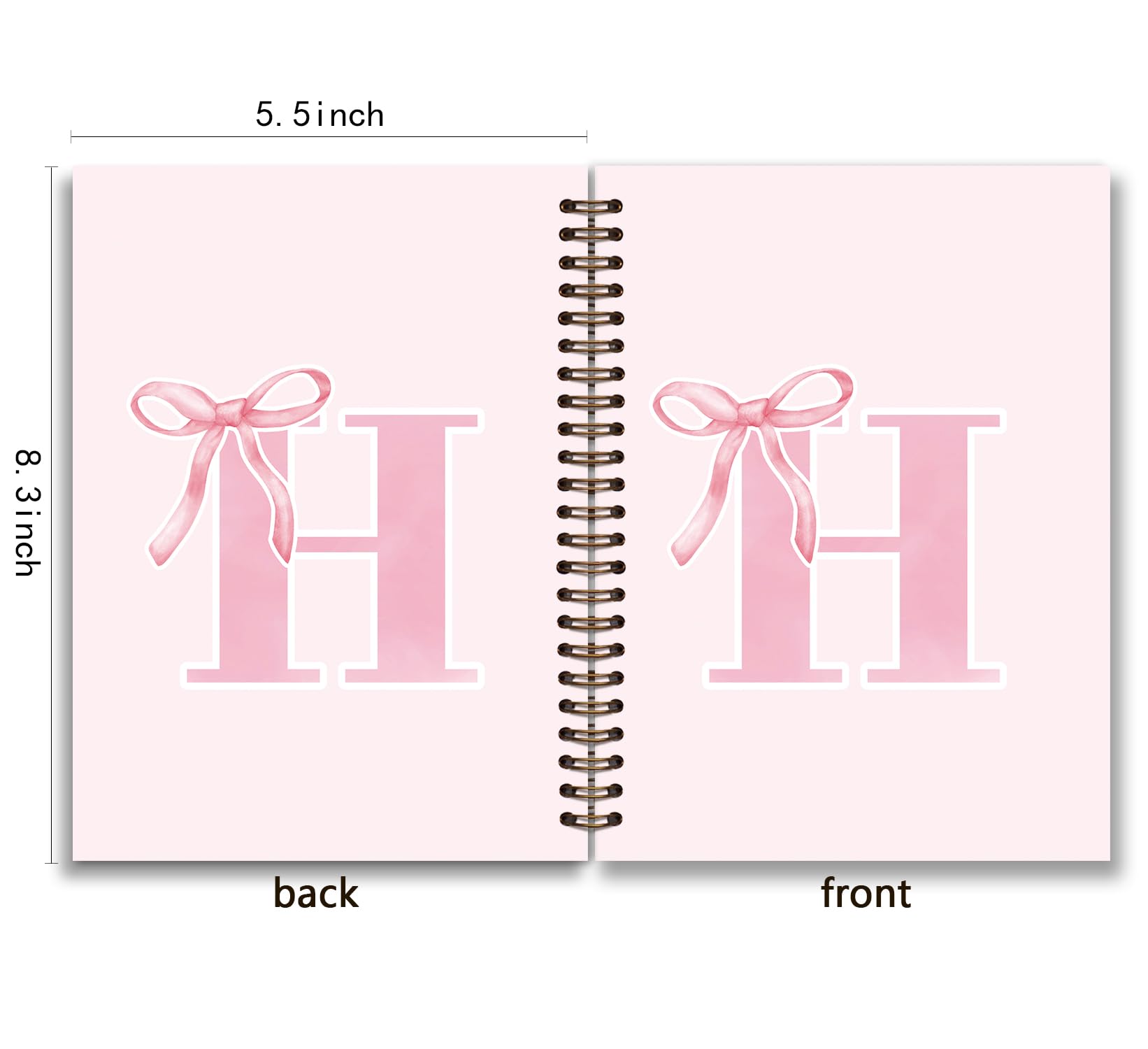 foedor Coquette Trendy Preppy Pink Bow Spiral Notebook,Initial H Journal Personalized Teen Girl Gifts,Monogrammed Gifts for Women Teen Girl,College Ruled Hardcover Spiral Notebook 5.5 x 8.3