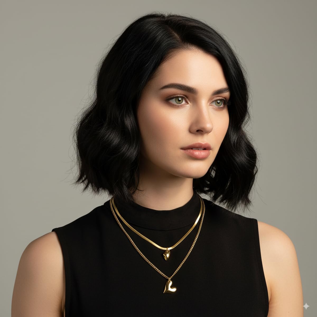 Gold Tone Heart Pendant Necklaces For Women Trendy Chunky Stackable Heart Charm Necklace Cute Multi-Layered Love Heart Choker Paperclip Chain Necklaces for Women Fashion Jewelry Gifts