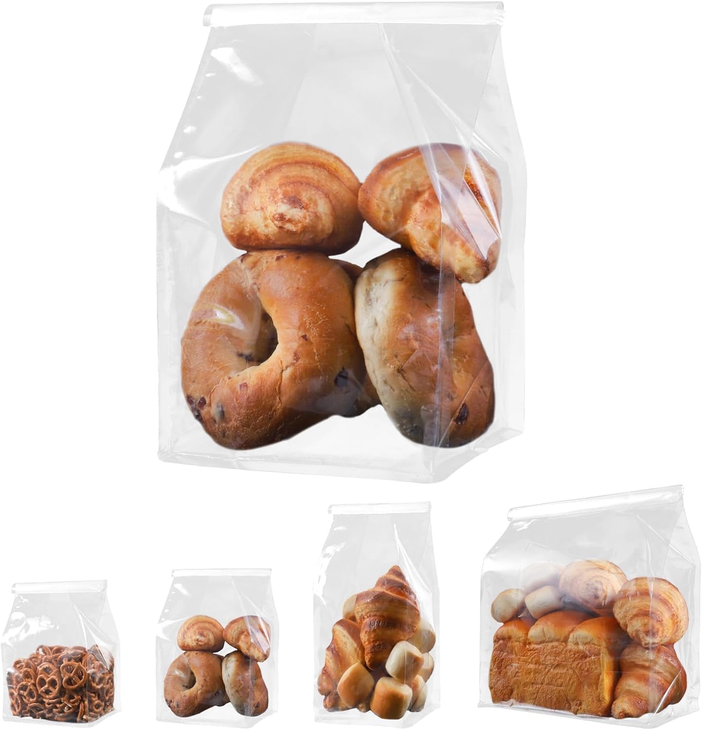 Clear Bread Loaf Bags with Tin Tie Tab Lock, 50 Pcs Thickened Transparent Bakery Bags for Homemade Bread, Toast, Pastry, Cookies, Sourdough, Cafe Storage & Treat Packaging