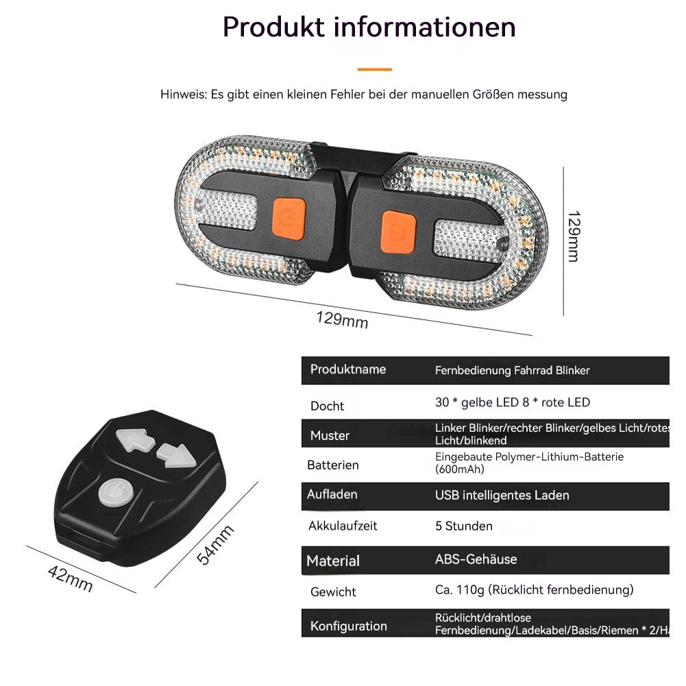 Monkey Home Zwei-Lampen-Split Fahrrad Rücklicht mit Blinker 5 Modi USB wiederaufladbare Fahrrad Blinker Fernbedienung IPX6 wasserdicht für Mountainbikes Rennräder E-Scooter
