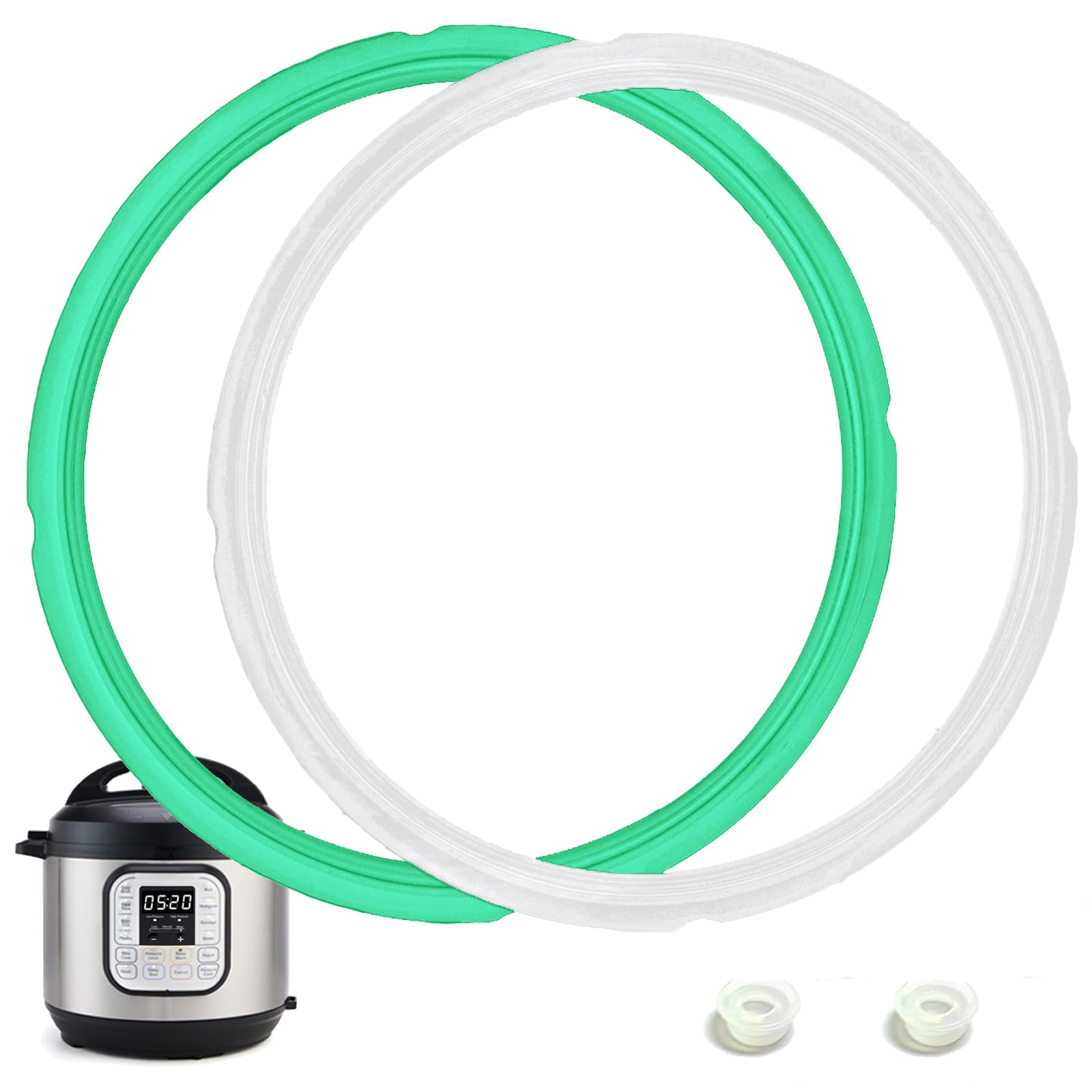 Photo 1 of 2 Pack Sealing Ring 8 Qt for Instant Pot Sealing Rings for 8Qt Insta Pot, Food-grade Silicone Instantpot 8Qt Sealing Ring, With 2 Float Valve Caps, for Instant Pot 8 Quart, Clear and Green