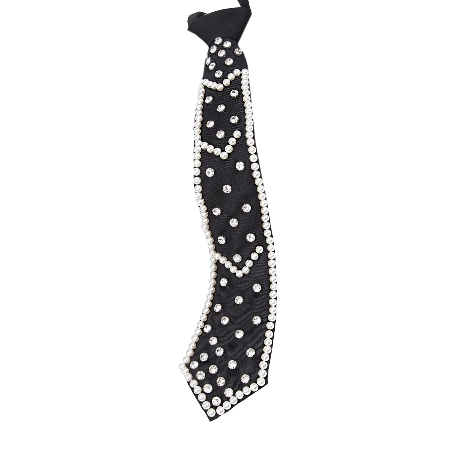 MICFENY Elegant Imitation Pearls Accent Necktie Lightweight Wrinkles Resistant Polyester Suitable For Meetings And Casual Occas