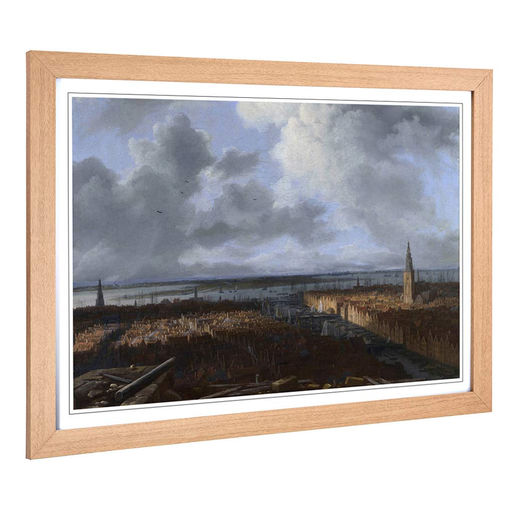 Big Box Art Framed Print of Jacob Ruisdael A View of Amsterdam Design | Wall Art Picture | Home Decor for Kitchen, Living Room, Bedroom, Hallway, Oak, A2 / 24.5x18 Inch / 62x45cm