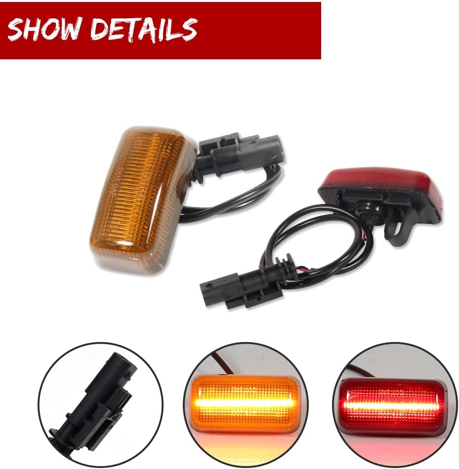 GTINTHEBOX for 2015-2022 Chevy Silverado GMC Sierra 2500HD 3500HD Dually Bed Fender Bumper Side Marker Lights,Front Amber Lens Amber LED & Rear Red Lens Red LED