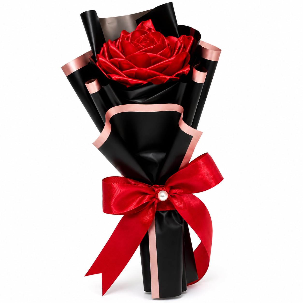 Shivi,s Flowers Handmade Red Satin Rose Bouquet | Luxury Artificial Forever Rose Flower with Premium Black Wrapping | Birthday, Anniversary, Proposal, Valentine's-image-34