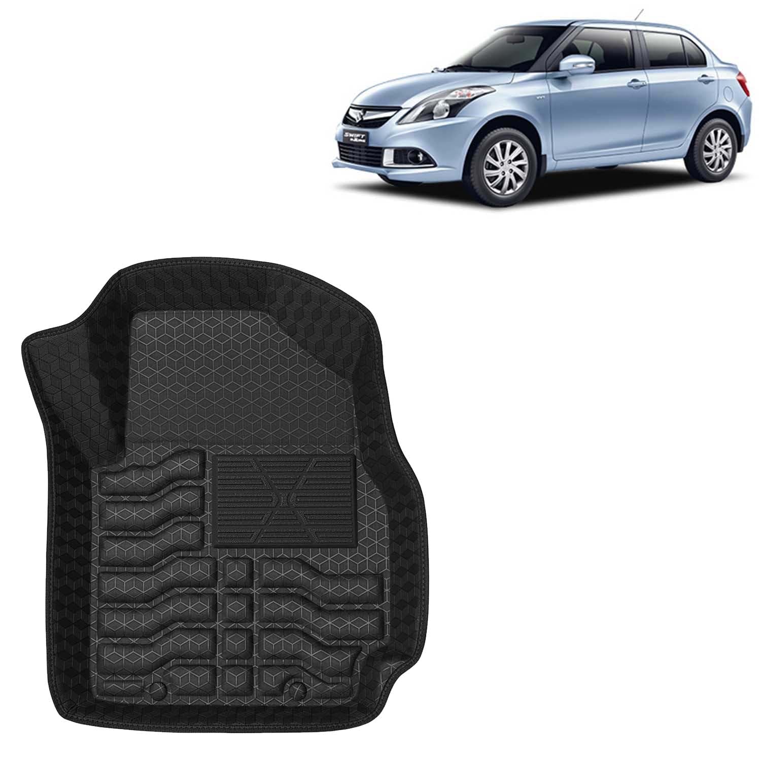 Kingsway Accessories Premium 4.5D Car Floor Mats Only Compatible with Maruti Suzuki Swift Dzire Year 2012 to 2017 All Model, Set of 3 Pcs, 100% Waterproof Tray Shape PVC 4.5D Car Foot Mats, Black