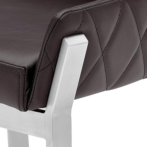 Miniatura 7 de ZURI Sydney Silla de comedor de cuero sintético marrón con patas de acero inoxidable cepillado