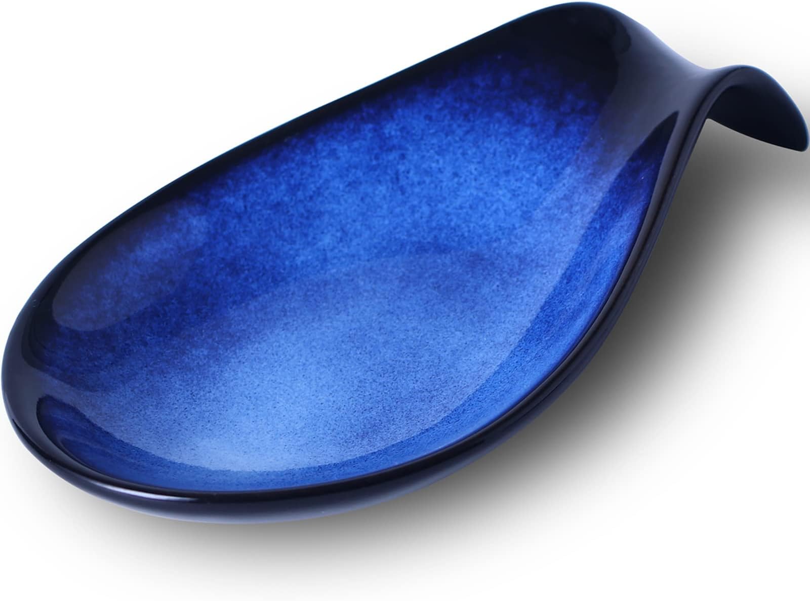 uniidea Ceramic Spoon Rest, Premium Porcelain Spoons Holder, Utensil Rest for Counter Stove Top Blue Spoon Rest for Spoons, Ladles, Tong