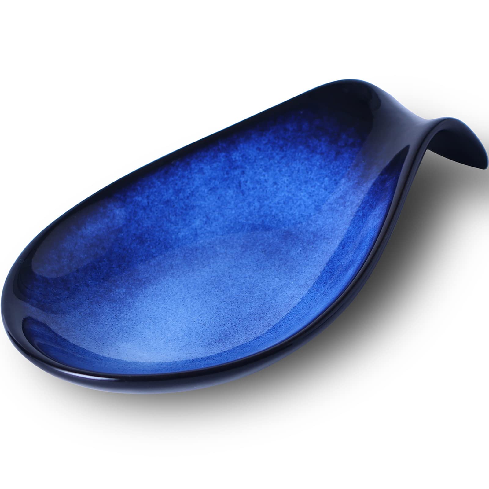 uniidea Ceramic Spoon Rest, Premium Porcelain Spoons Holder, Utensil Rest for Counter Stove Top Blue Spoon Rest for Spoons, Ladles, Tong
