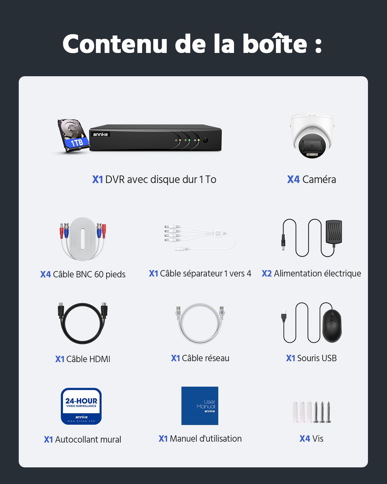 ANNKE Kit Caméra de Surveillance Exterieure 5MP Lite DVR 8 Canaux， 1TB HDD | 4x 1920 X 1080 Fil Extérieure Caméras de Vidéosurveillance, Détection de Personne/Véhicule, Vision Nocturne en Couleur, IP67