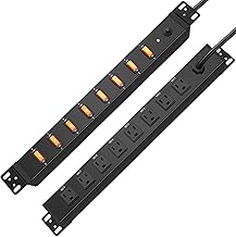 HHSOET 1U Rack Mount Surge Protection, 8 Outlet PDU Power Strip, Metal Mountable Outlet Strip with Switch,1200J, 6ft Power Cord.