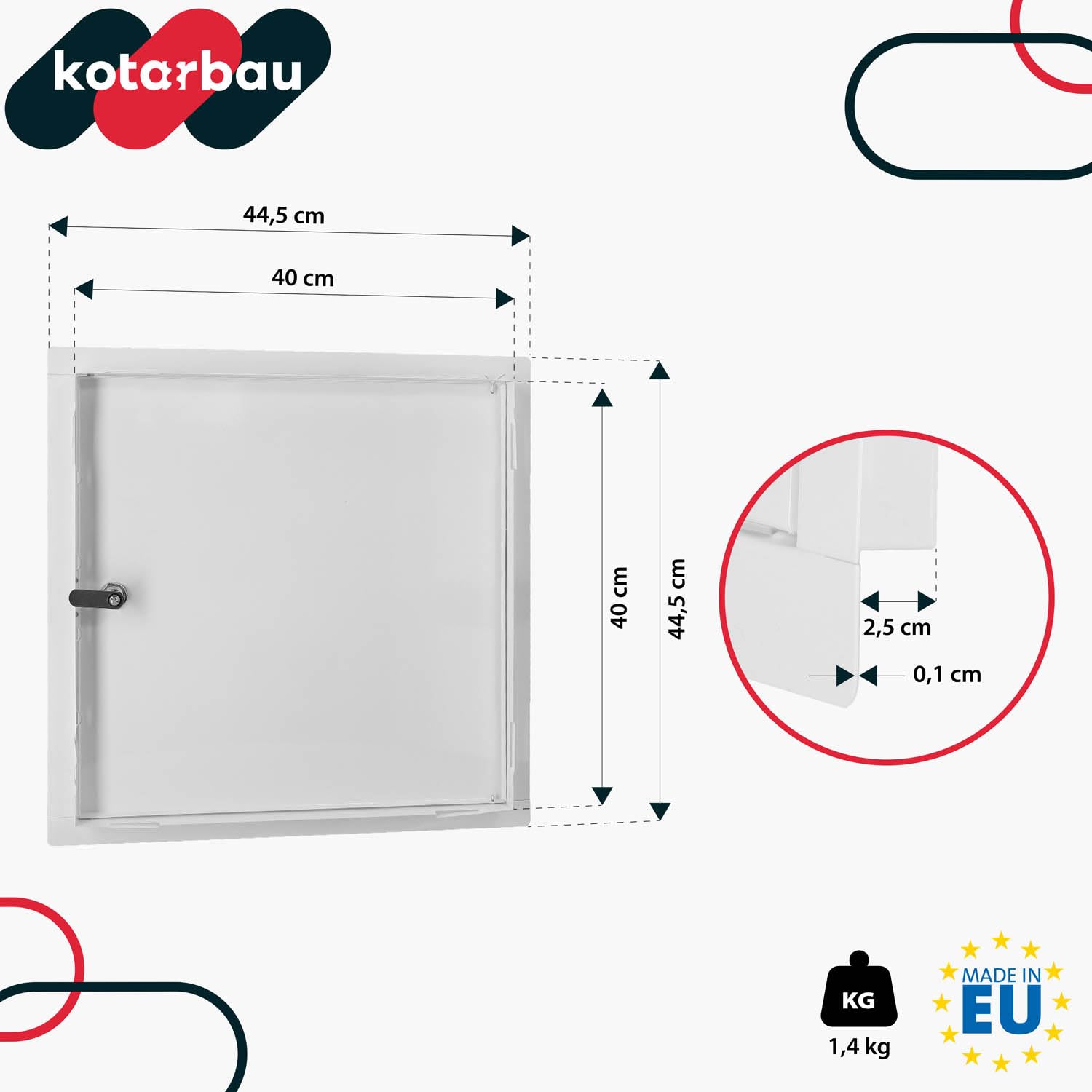 KOTARBAU® Sportello di ispezione 40 x 40 cm, per installazione a secco, porta di ispezione con serratura a chiave, scatola di sicurezza, a incasso, sportello di ispezione in acciaio zincato
