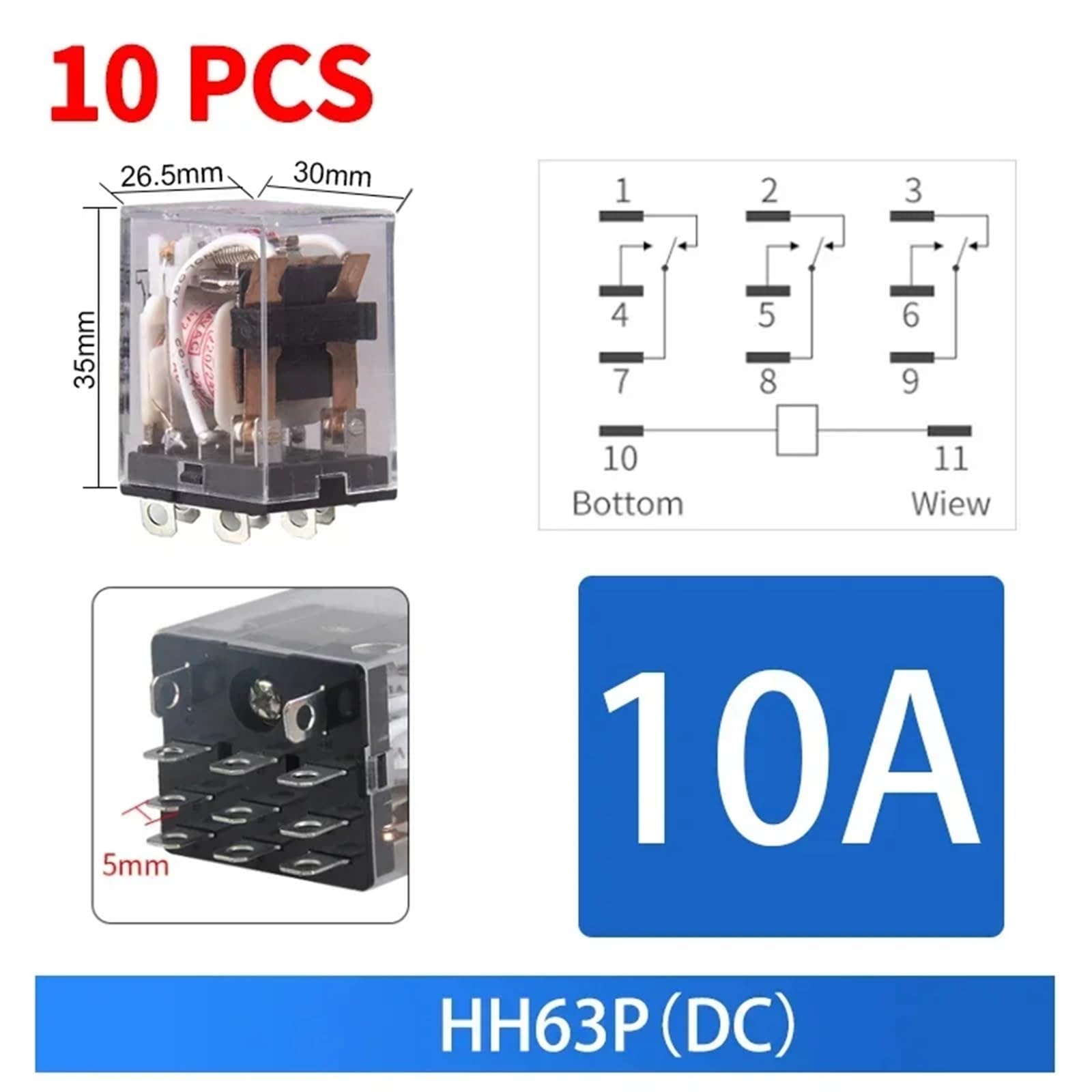 10 części/partia miniaturowy przekaźnik sterujący mały przekaźnik pośredni AC12V DC24V AC220V HH52P HH53P HH54P HH62P HH63P HH64P MY2NJ MY3NJ (220 V, HH63P DC)
