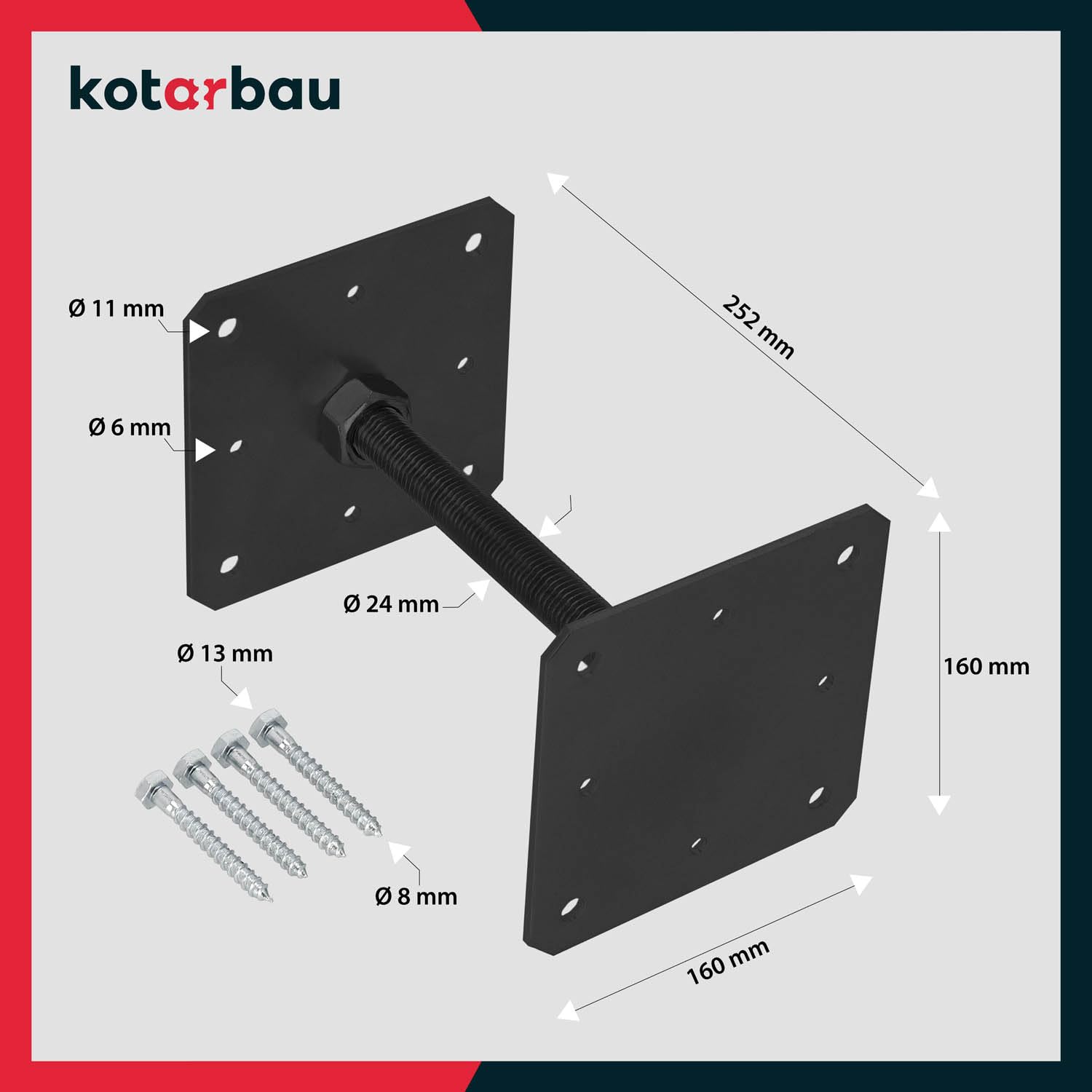 KOTARBAU® 4 Stk Pfostenträger pulverbeschichtetem Stahl 160x160x250mm Anthrazit Pfostenträger Einschlaghülse höhenverstellbar Zaunpfosten Aufschraubhülse Bodenhülse Balkenschuh Bodenanker Balkenschuhe