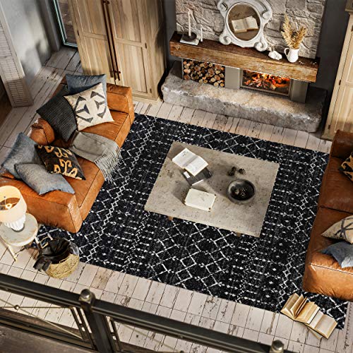 Jonathan Y Moh101D-8 Moroccan Hype Boho Vintage Diamond Indoor Area-Rug Bohemian Easy-Cleaning Bedroom Kitchen Living Room Non Shedding, 8 X 10, Black/Ivory #TOP4