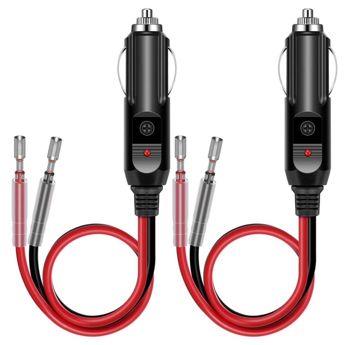 2 Pezzi Spinotto Presa Accendisigari Auto 12V/24V, Adattatore Maschio con Cavo 15CM 16AWG e Fusibile da 15A, Presa Accendisigari Universale per Auto, SUV, Camion, Veicoli DC