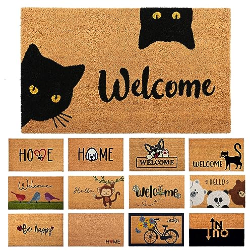 Fußmatte Kokosfaser Welcome Katzen - 70x40cm - Willkommens Fussmatte mit Antirutsch PVC & Kokos...