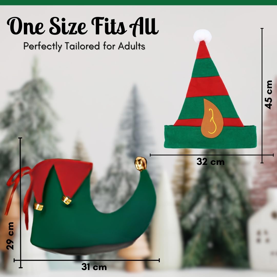 FNA FASHIONS Unisex Adult Elf Hats & Shoe Covers, Red/Green - Image 2