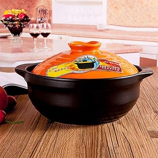 BABYCOW Nieprzywierający garnek do gulaszu mały gliniany garnek niski ceramiczny rondel z pokrywką odporny na ciepło garnek do zupy zdrowy zapiekanek gliniany garnek pomarańczowy ceramiczny okrągły gorący garnek 1,5 l