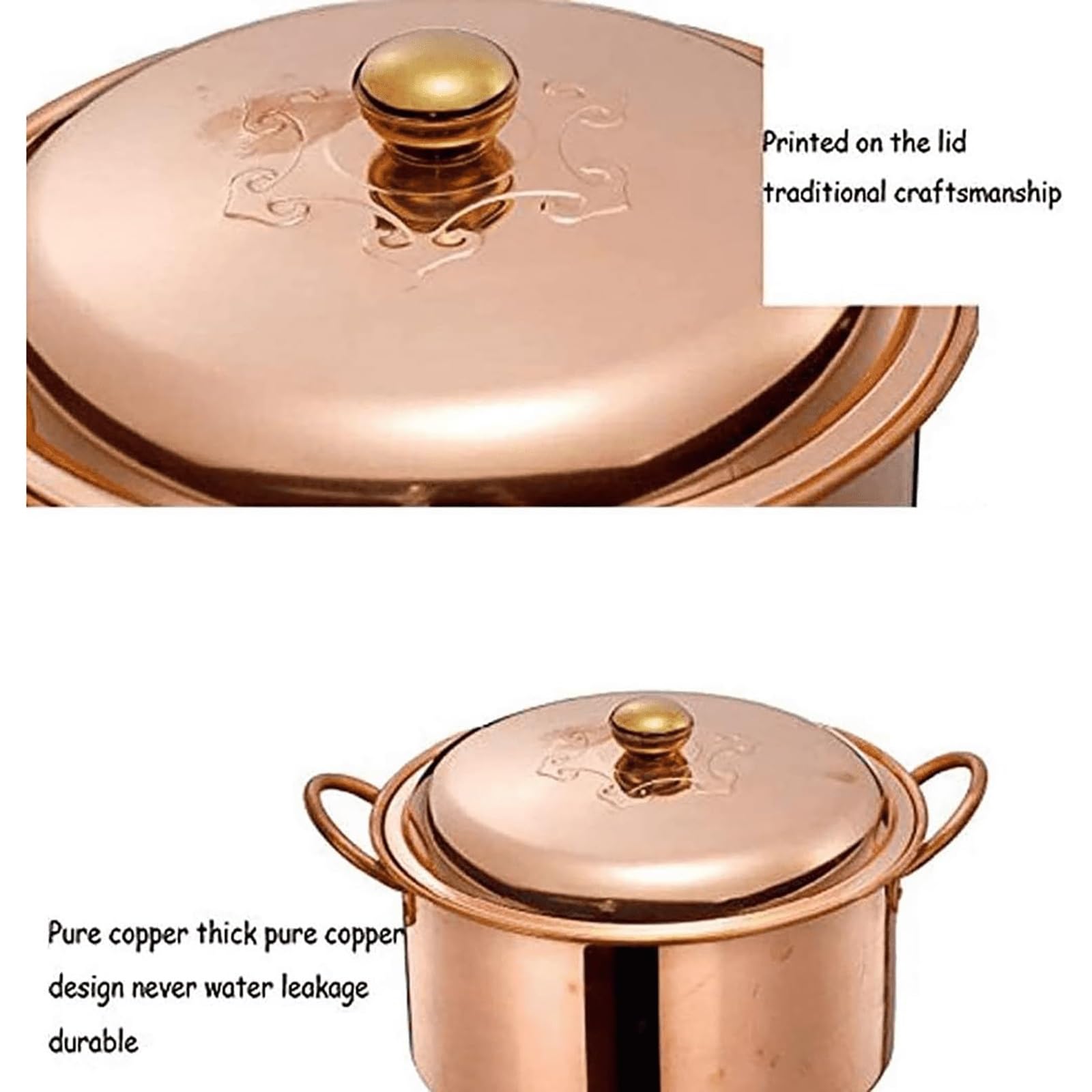 Handgefertigter Kupfer-Hot Pot, Vintage-Design zum Kochen von Shabu und Lammsuppe