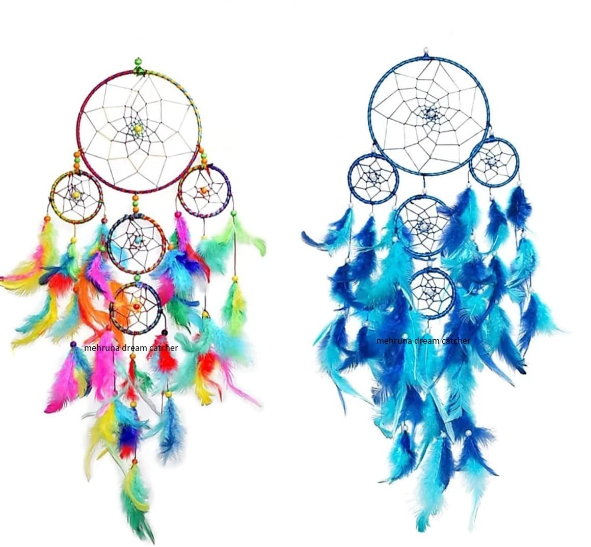 Mehruna Dream Catcher Wall Hangings Combo Feather Hanging Wind Chimes for Car Bedroom Kidsroom Wall Decor Handmade Home Decorative Items Pack of 2 (Ring Diameter_6Inch)-image-20