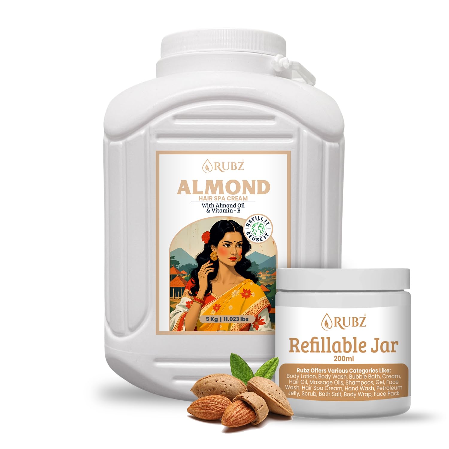 Almond Hair Spa Cream Enriched With Almond Oil | Deep Nourishment, Hair Strengthening & Smooth | Non Sticky | Suitable For All Hair Types | 5 Kg With 200 ml Refillable Jar